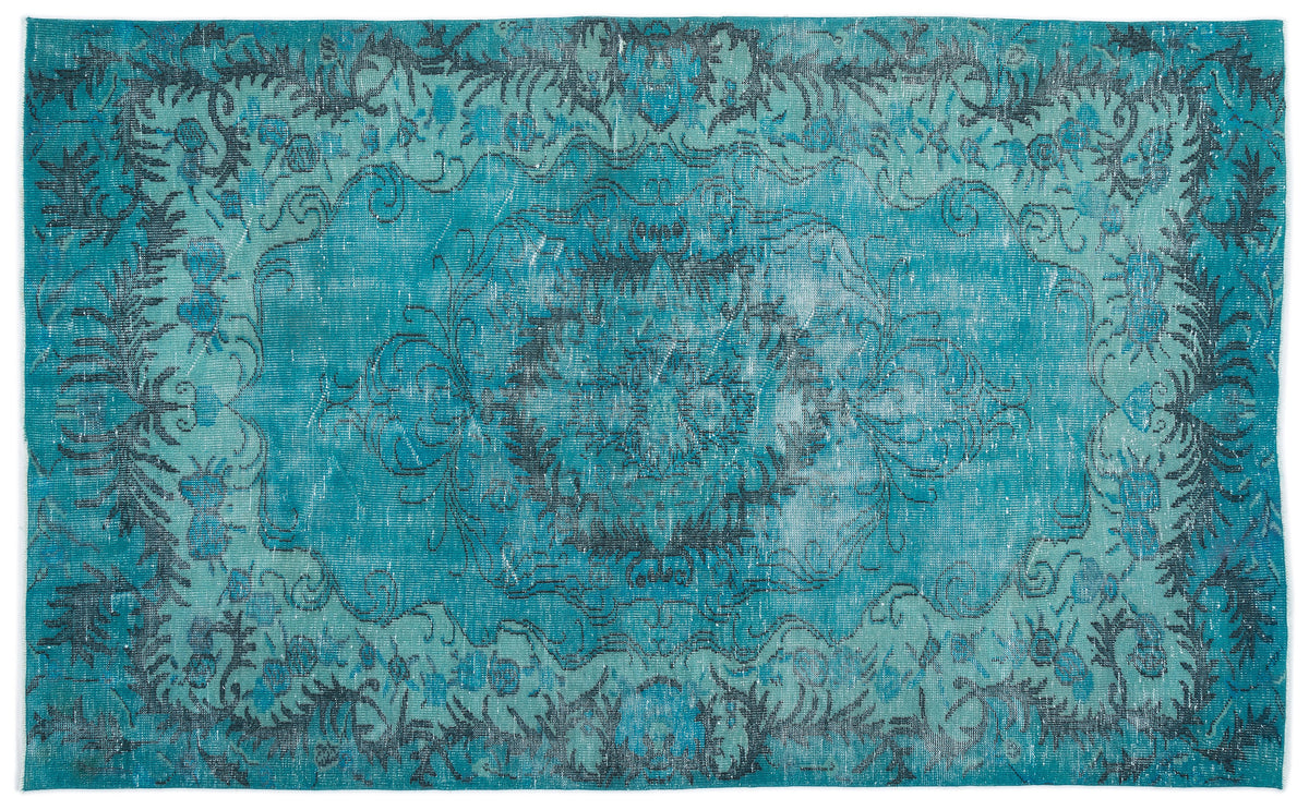 Turquoise  Over Dyed Vintage Rug 5&#39;11&#39;&#39; x 9&#39;7&#39;&#39; ft 180 x 293 cm