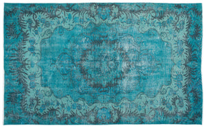 Turquoise  Over Dyed Vintage Rug 5'11'' x 9'7'' ft 180 x 293 cm