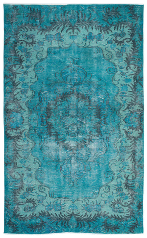 Turquoise  Over Dyed Vintage Rug 5'11'' x 9'7'' ft 180 x 293 cm