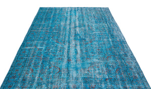 Turquoise  Over Dyed Vintage Rug 5'8'' x 9'9'' ft 173 x 298 cm