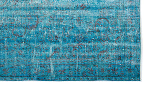 Turquoise  Over Dyed Vintage Rug 5'8'' x 9'9'' ft 173 x 298 cm