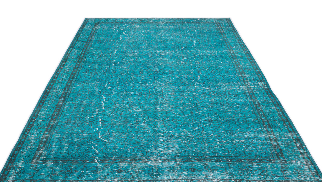 Turquoise  Over Dyed Vintage Rug 6'6'' x 10'10'' ft 199 x 330 cm