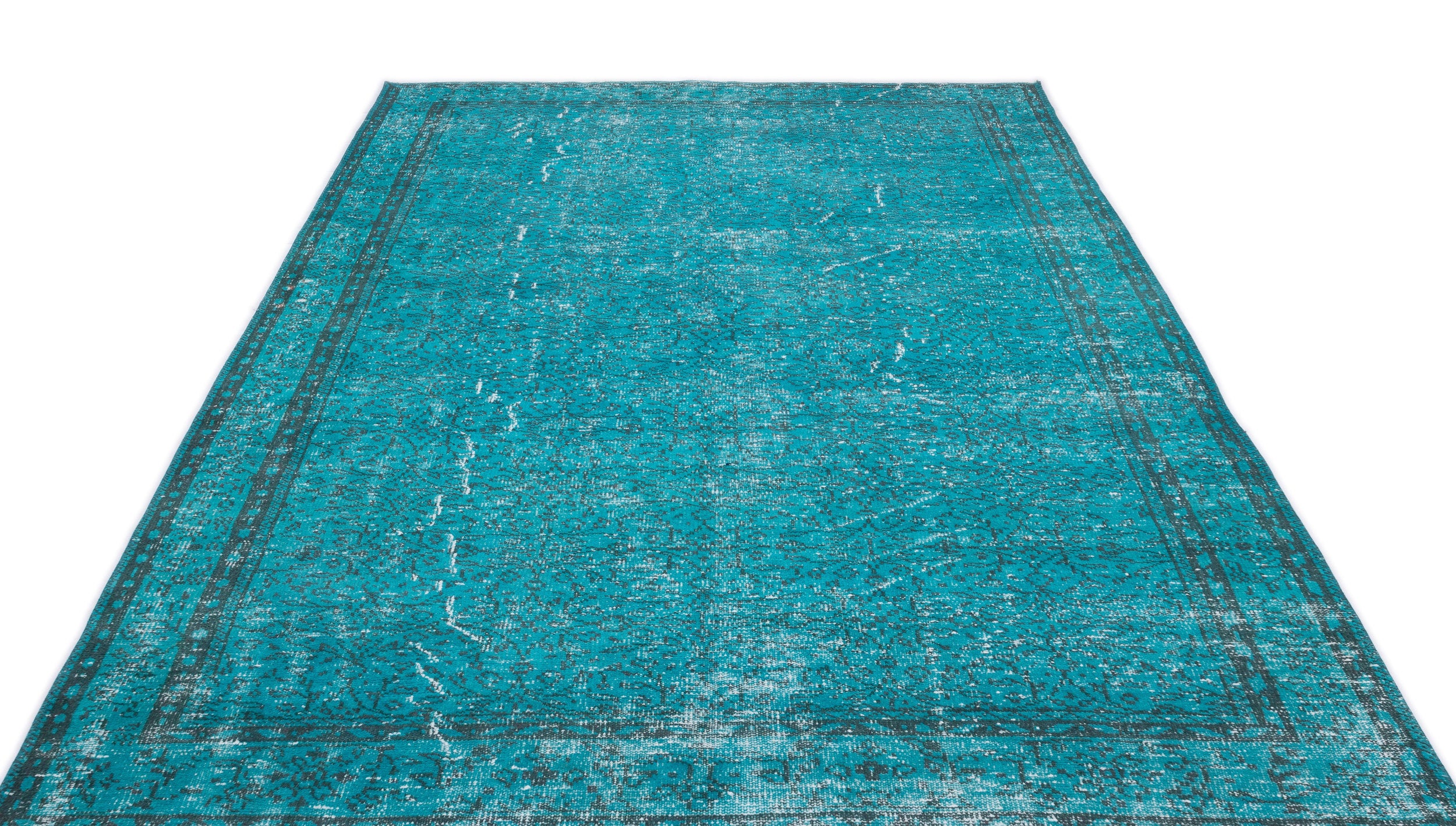 Turquoise  Over Dyed Vintage Rug 6'6'' x 10'10'' ft 199 x 330 cm