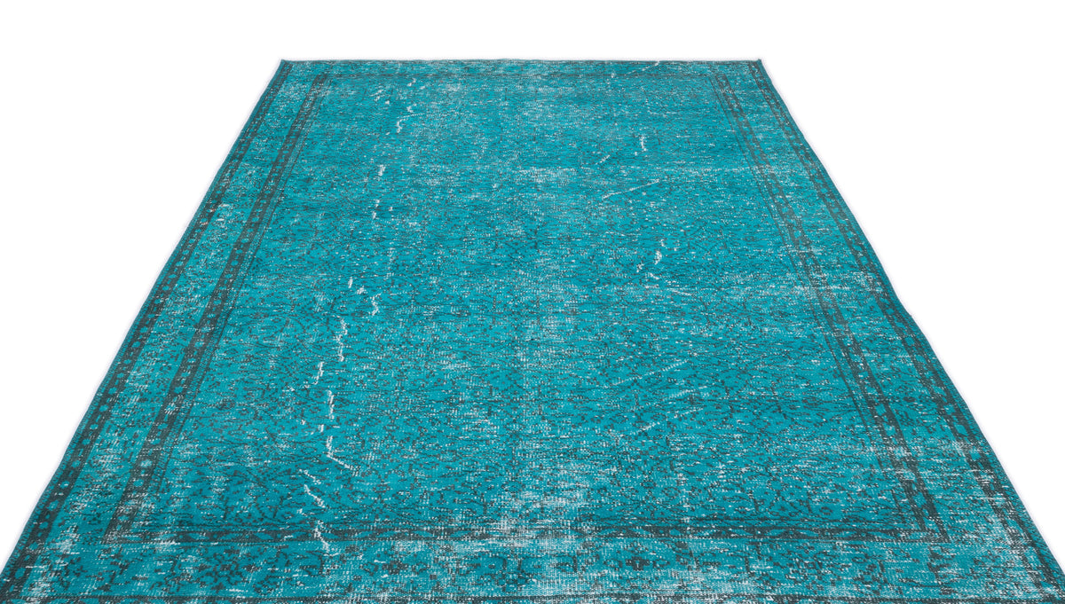 Turquoise  Over Dyed Vintage Rug 6&#39;6&#39;&#39; x 10&#39;10&#39;&#39; ft 199 x 330 cm