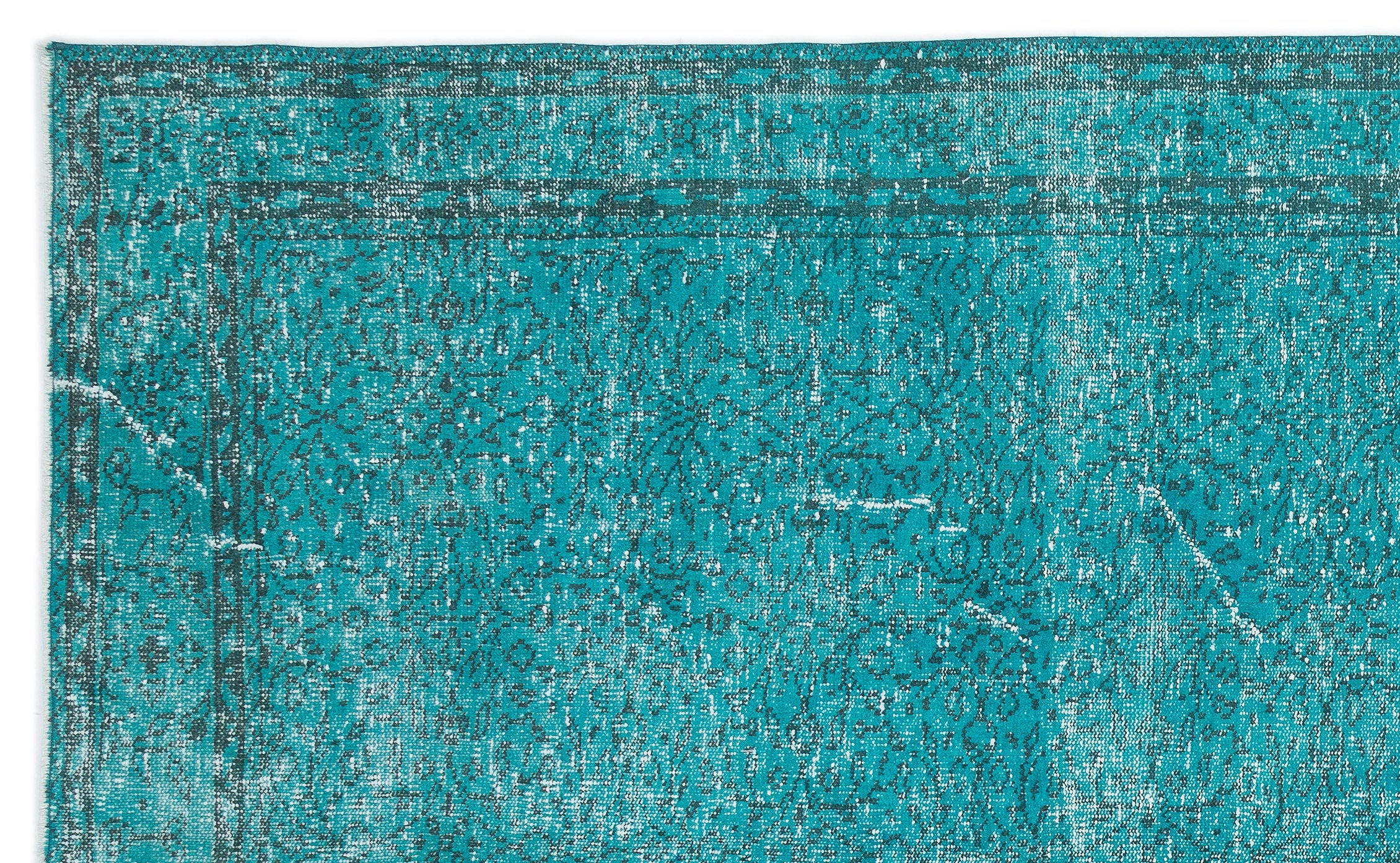 Turquoise  Over Dyed Vintage Rug 6'6'' x 10'10'' ft 199 x 330 cm