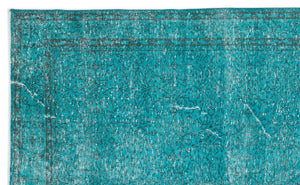 Turquoise  Over Dyed Vintage Rug 6'6'' x 10'10'' ft 199 x 330 cm