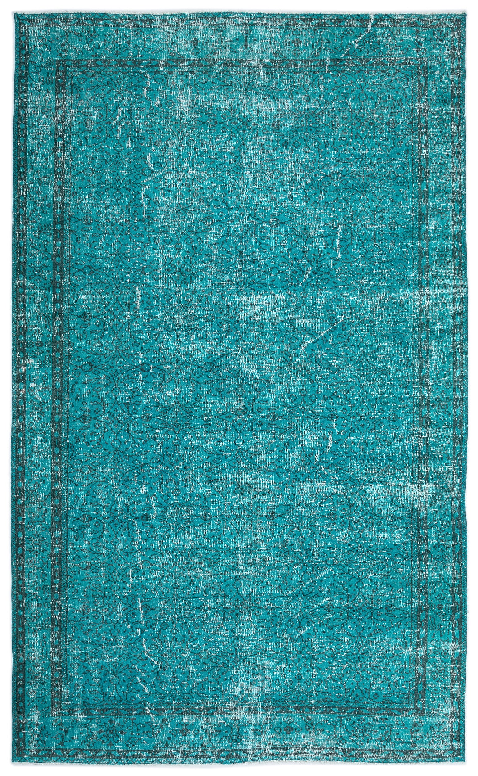 Turquoise  Over Dyed Vintage Rug 6'6'' x 10'10'' ft 199 x 330 cm