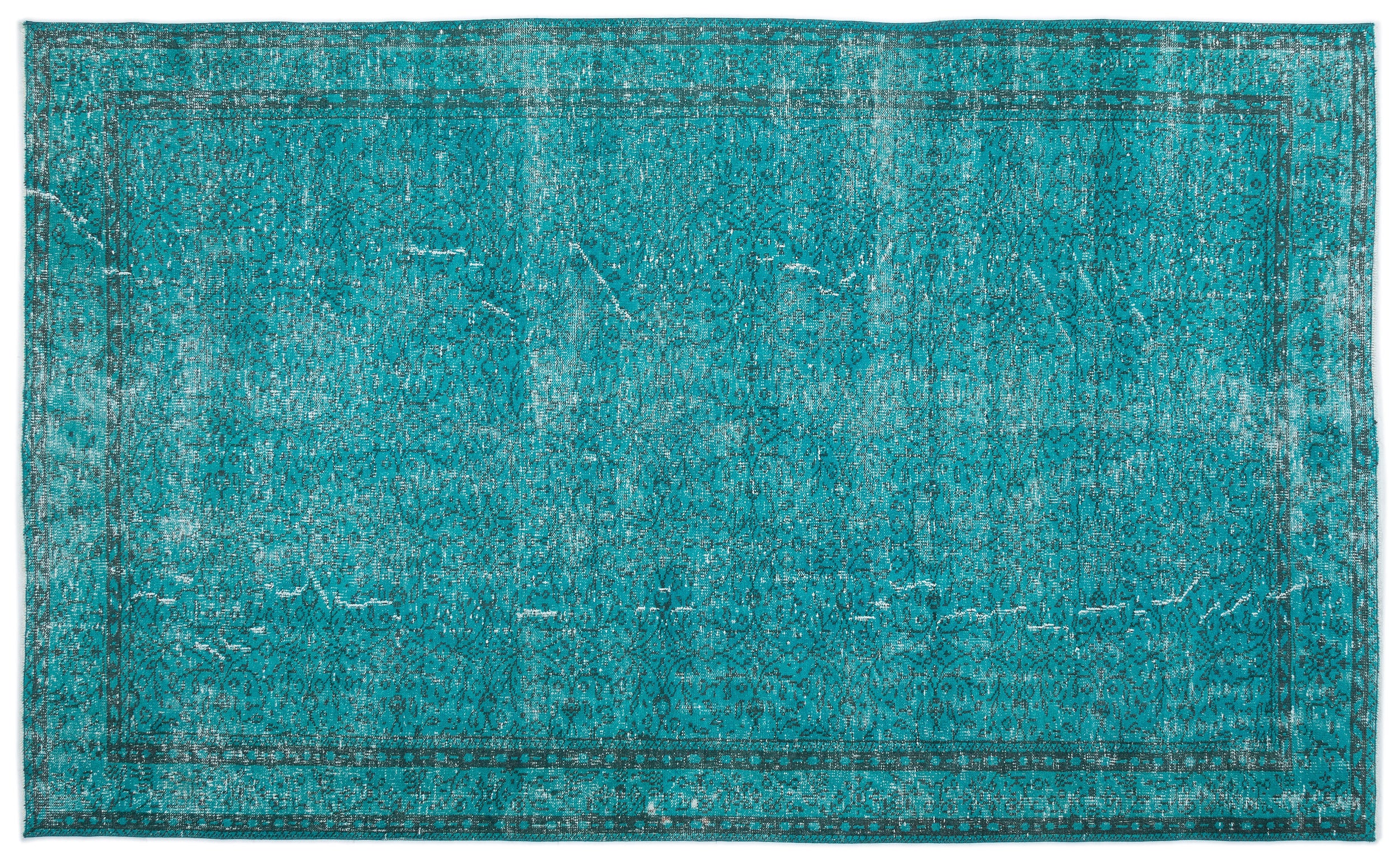 Turquoise  Over Dyed Vintage Rug 6'6'' x 10'10'' ft 199 x 330 cm