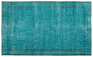 Turquoise  Over Dyed Vintage Rug 6'6'' x 10'10'' ft 199 x 330 cm