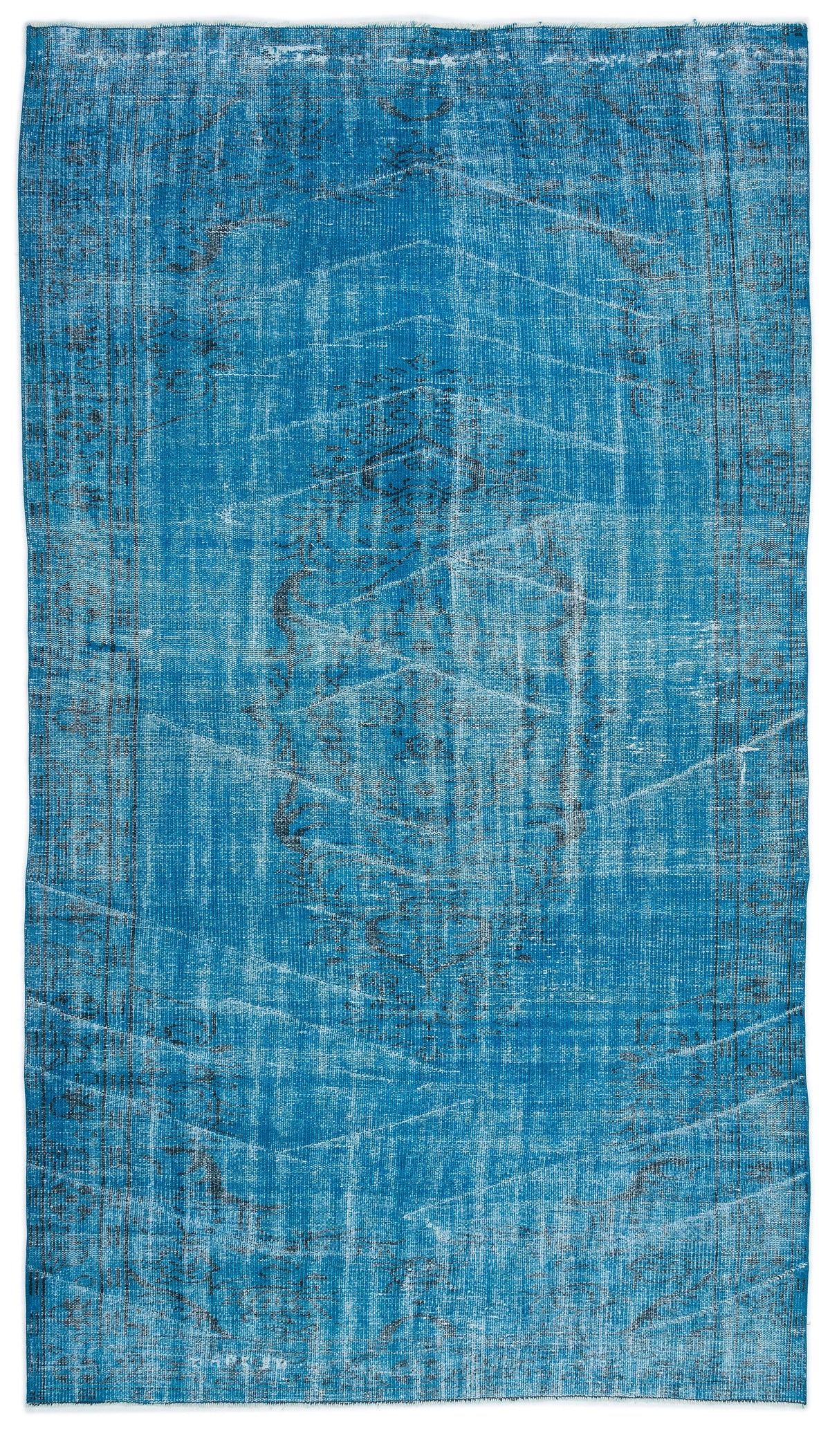 Turquoise  Over Dyed Vintage Rug 5&#39;5&#39;&#39; x 9&#39;5&#39;&#39; ft 166 x 286 cm