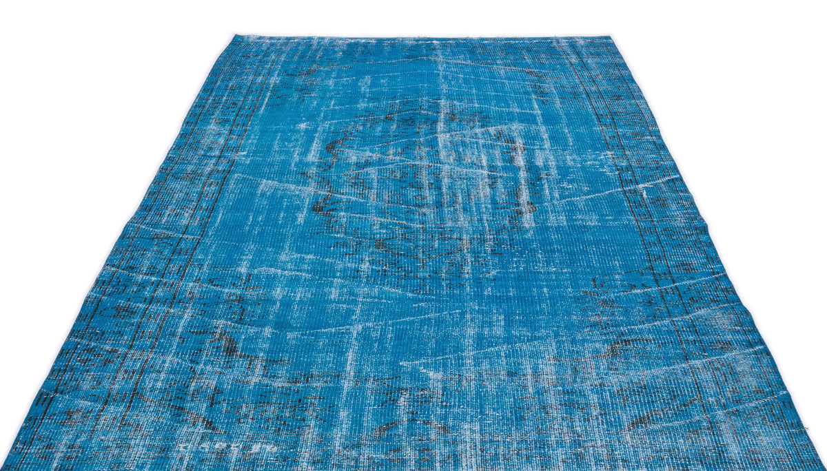 Turquoise  Over Dyed Vintage Rug 5&#39;5&#39;&#39; x 9&#39;5&#39;&#39; ft 166 x 286 cm