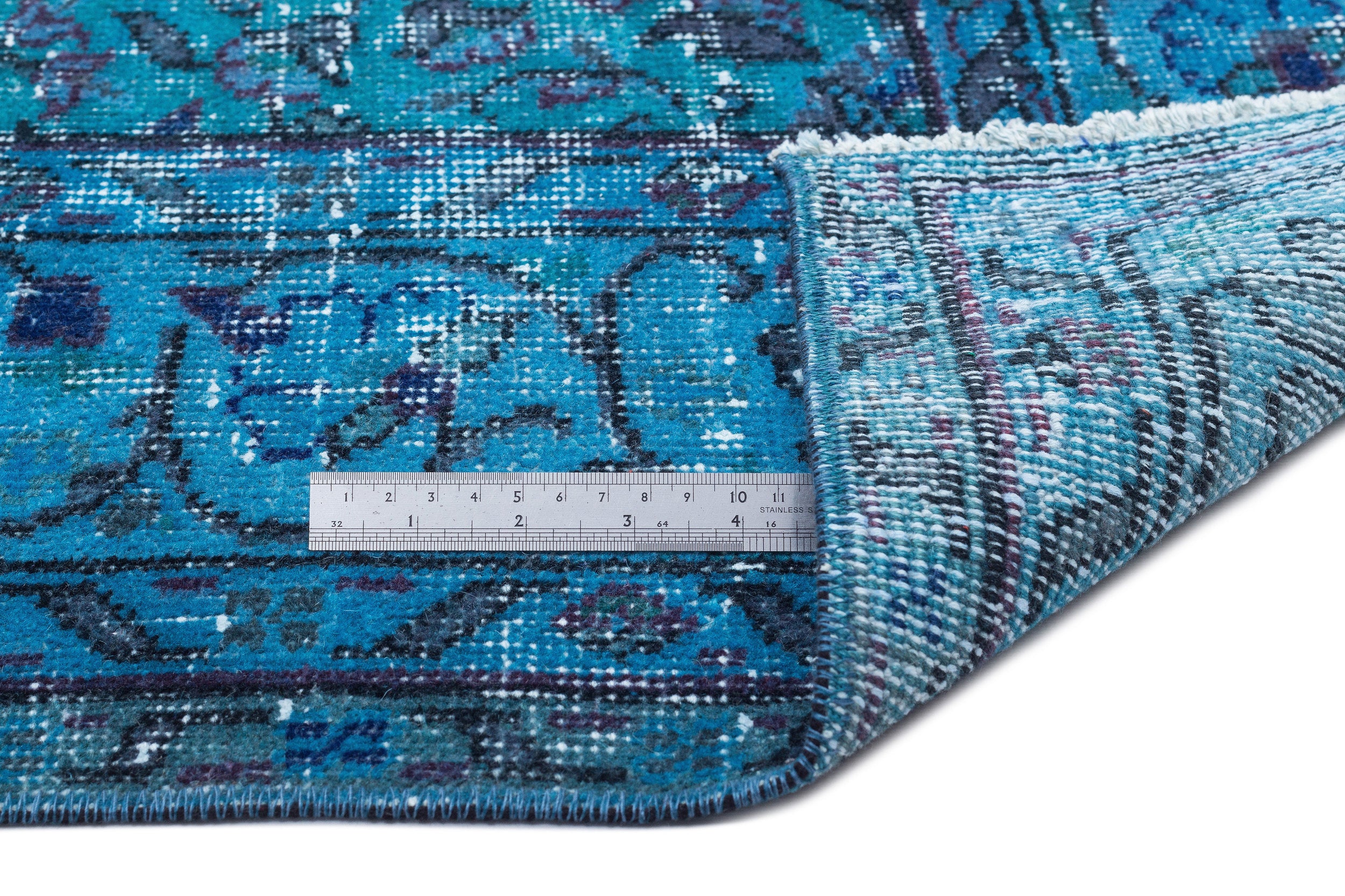 Turquoise  Over Dyed Vintage Rug 5'7'' x 8'11'' ft 169 x 272 cm