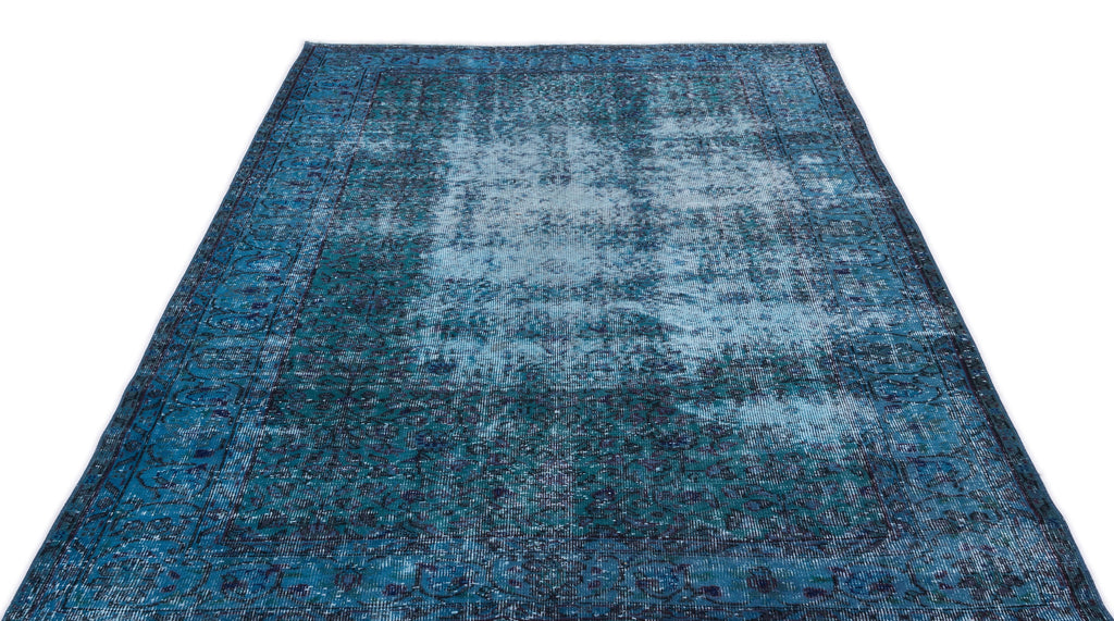 Turquoise  Over Dyed Vintage Rug 5'7'' x 8'11'' ft 169 x 272 cm