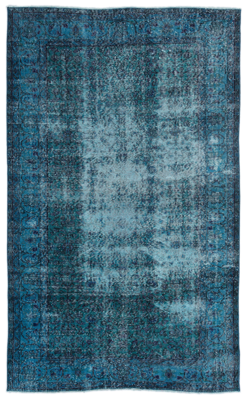 Turquoise  Over Dyed Vintage Rug 5'7'' x 8'11'' ft 169 x 272 cm