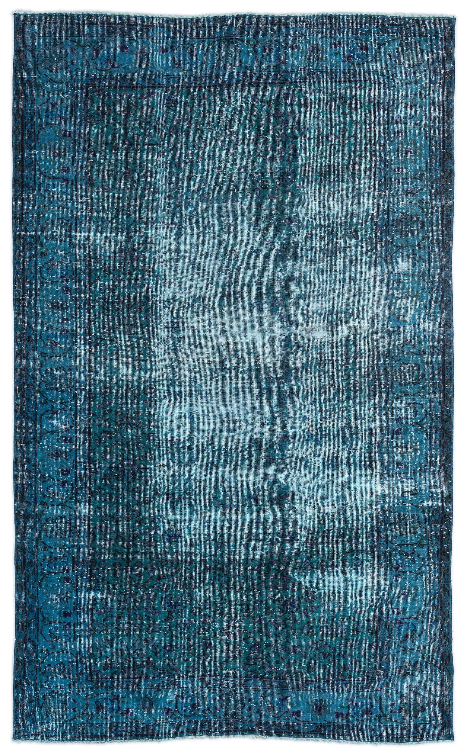Turquoise  Over Dyed Vintage Rug 5'7'' x 8'11'' ft 169 x 272 cm