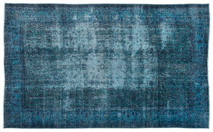 Turquoise  Over Dyed Vintage Rug 5'7'' x 8'11'' ft 169 x 272 cm