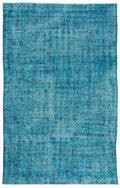 Turquoise  Over Dyed Vintage Rug 5'7'' x 8'6'' ft 170 x 258 cm