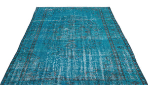 Turquoise  Over Dyed Vintage Rug 5'7'' x 9'1'' ft 169 x 276 cm