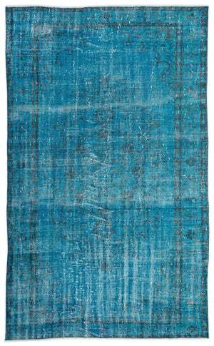 Turquoise  Over Dyed Vintage Rug 5'7'' x 9'1'' ft 169 x 276 cm