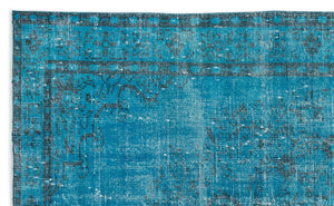 Turquoise  Over Dyed Vintage Rug 5'7'' x 9'1'' ft 169 x 276 cm