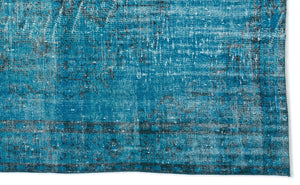 Turquoise  Over Dyed Vintage Rug 5'7'' x 9'1'' ft 169 x 276 cm