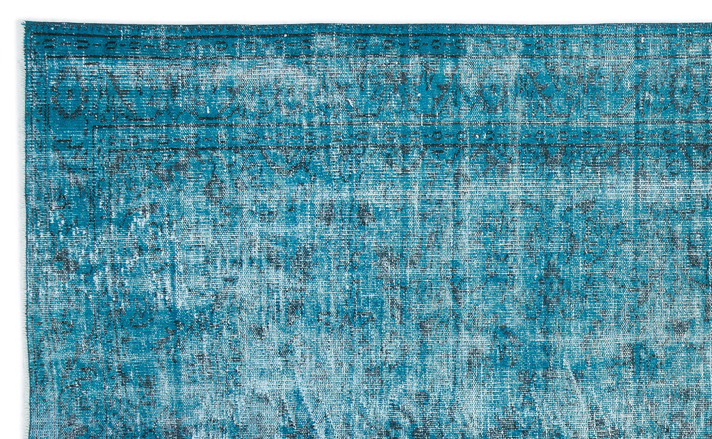 Turquoise  Over Dyed Vintage Rug 5'10'' x 9'7'' ft 177 x 291 cm