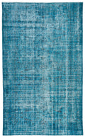 Turquoise  Over Dyed Vintage Rug 5'10'' x 9'7'' ft 177 x 291 cm