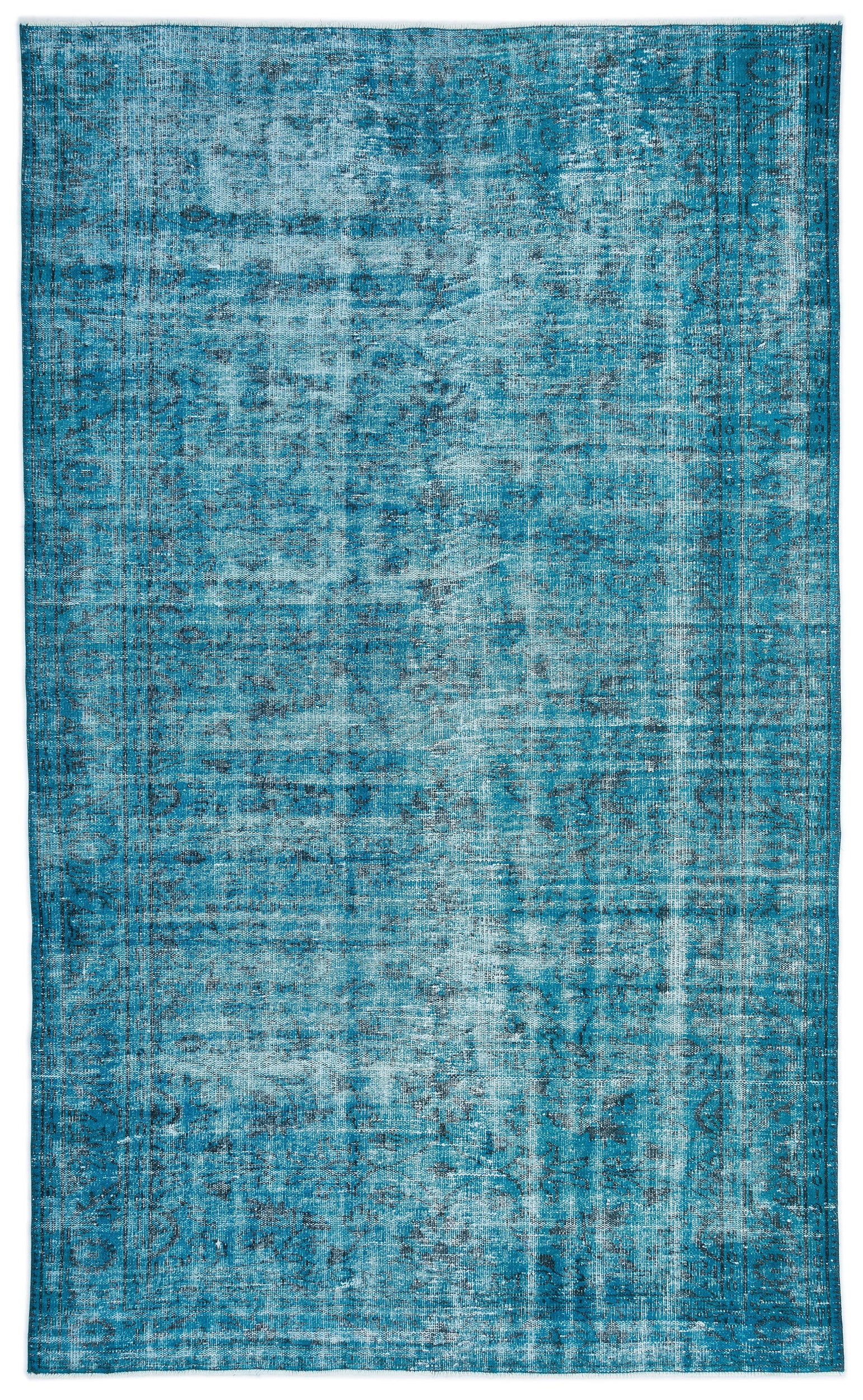 Turquoise  Over Dyed Vintage Rug 5'10'' x 9'7'' ft 177 x 291 cm