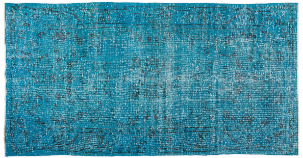 Traditional Design Turquoise Over Dyed Vintage Rug 4&#39;11&#39;&#39; x 8&#39;11&#39;&#39; ft 149 x 273 cm
