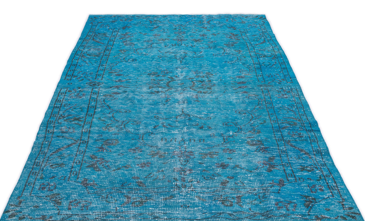 Turquoise  Over Dyed Vintage Rug 4&#39;11&#39;&#39; x 8&#39;11&#39;&#39; ft 149 x 273 cm