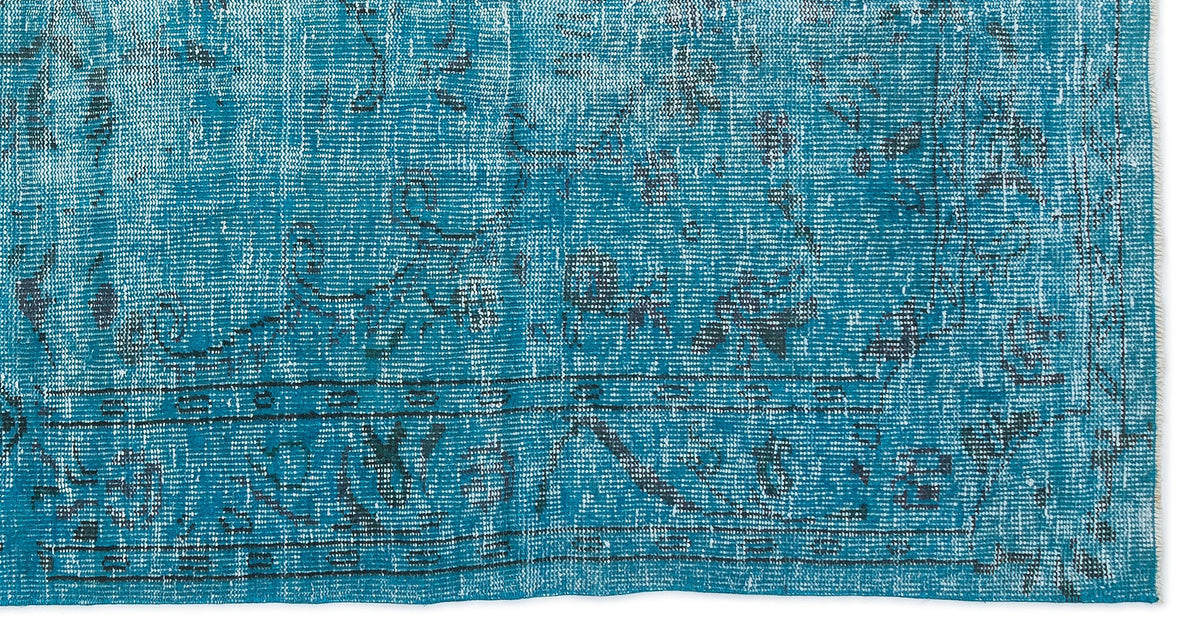 Turquoise  Over Dyed Vintage Rug 4&#39;11&#39;&#39; x 8&#39;11&#39;&#39; ft 149 x 273 cm