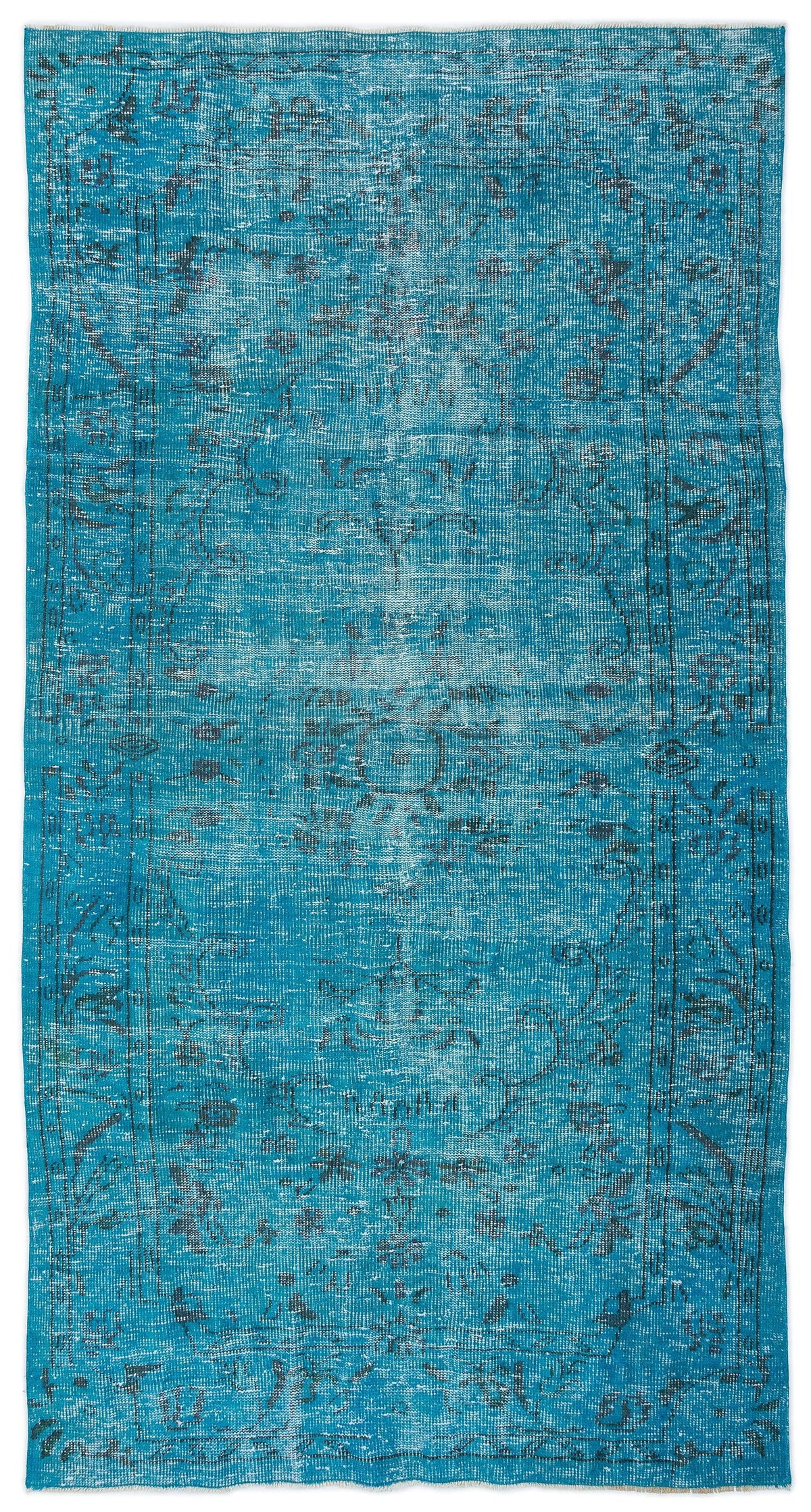 Turquoise  Over Dyed Vintage Rug 4&#39;11&#39;&#39; x 8&#39;11&#39;&#39; ft 149 x 273 cm