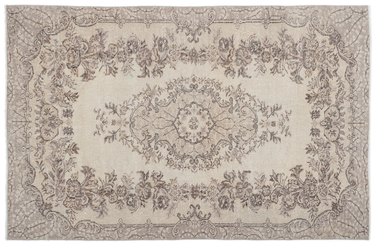 Beige Over Dyed Vintage Rug 5&#39;8&#39;&#39; x 8&#39;10&#39;&#39; ft 173 x 268 cm