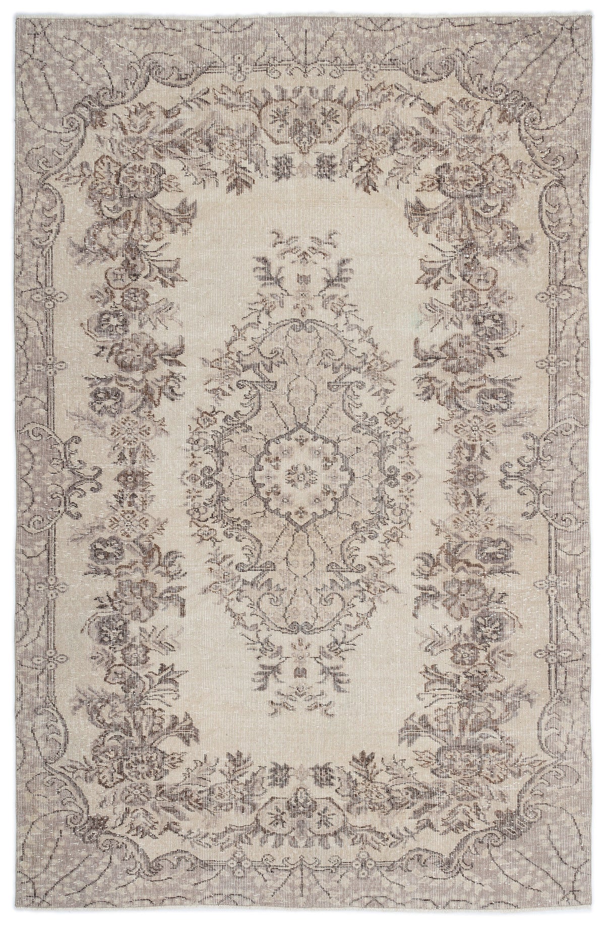 Beige Over Dyed Vintage Rug 5&#39;8&#39;&#39; x 8&#39;10&#39;&#39; ft 173 x 268 cm