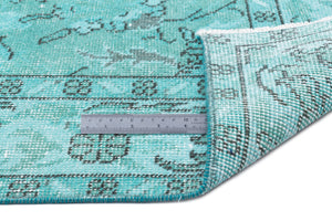 Turquoise  Over Dyed Vintage Rug 5'5'' x 9'3'' ft 165 x 283 cm