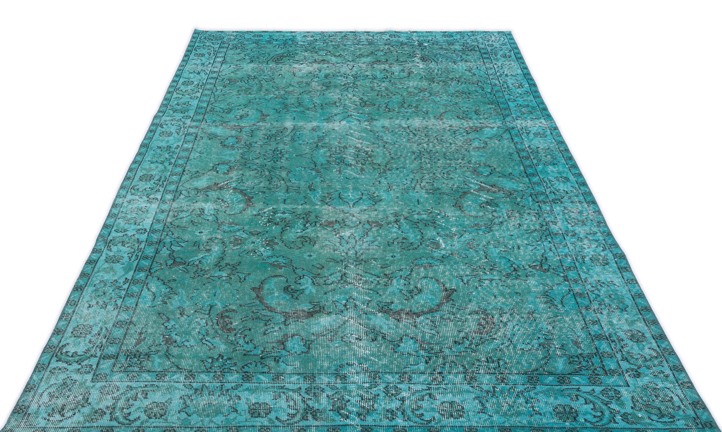 Turquoise  Over Dyed Vintage Rug 5'5'' x 9'3'' ft 165 x 283 cm
