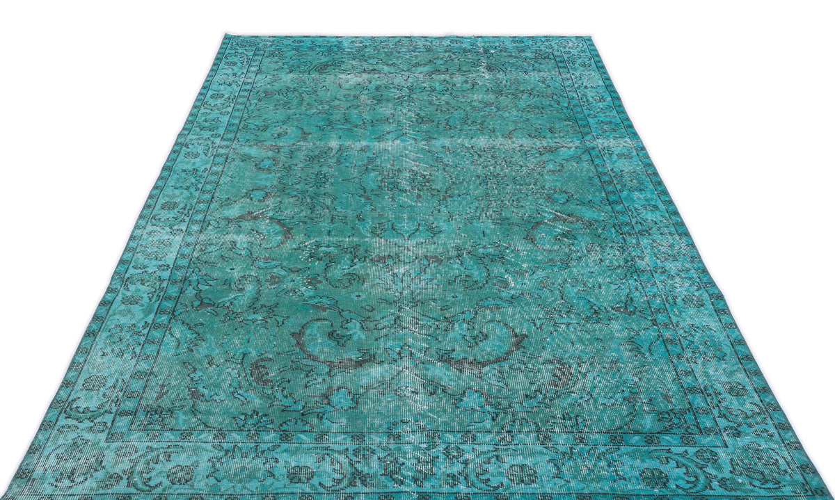 Turquoise  Over Dyed Vintage Rug 5&#39;5&#39;&#39; x 9&#39;3&#39;&#39; ft 165 x 283 cm