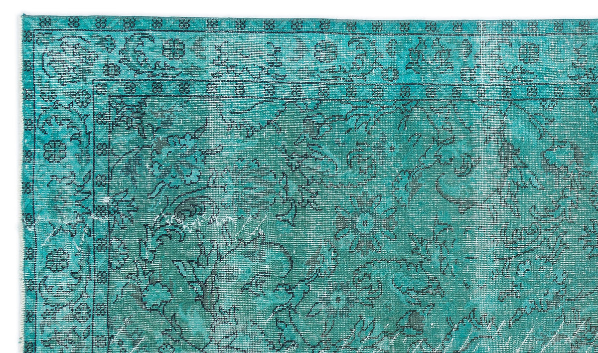 Turquoise  Over Dyed Vintage Rug 5&#39;5&#39;&#39; x 9&#39;3&#39;&#39; ft 165 x 283 cm
