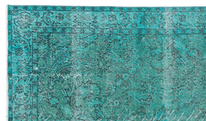 Turquoise  Over Dyed Vintage Rug 5'5'' x 9'3'' ft 165 x 283 cm