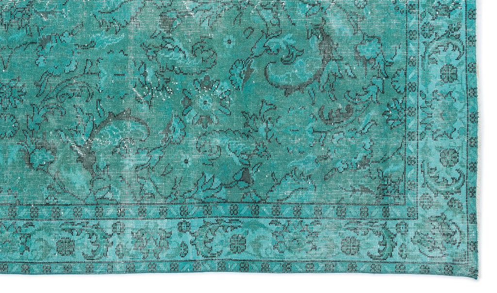 Turquoise  Over Dyed Vintage Rug 5'5'' x 9'3'' ft 165 x 283 cm