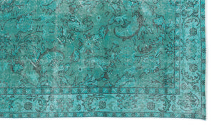Turquoise  Over Dyed Vintage Rug 5'5'' x 9'3'' ft 165 x 283 cm