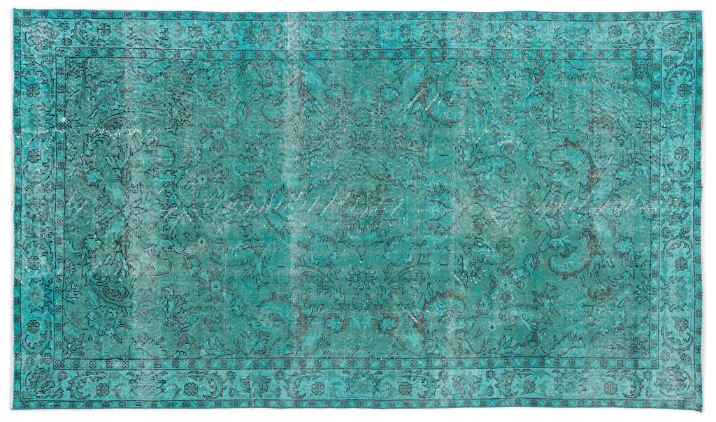 Turquoise  Over Dyed Vintage Rug 5'5'' x 9'3'' ft 165 x 283 cm