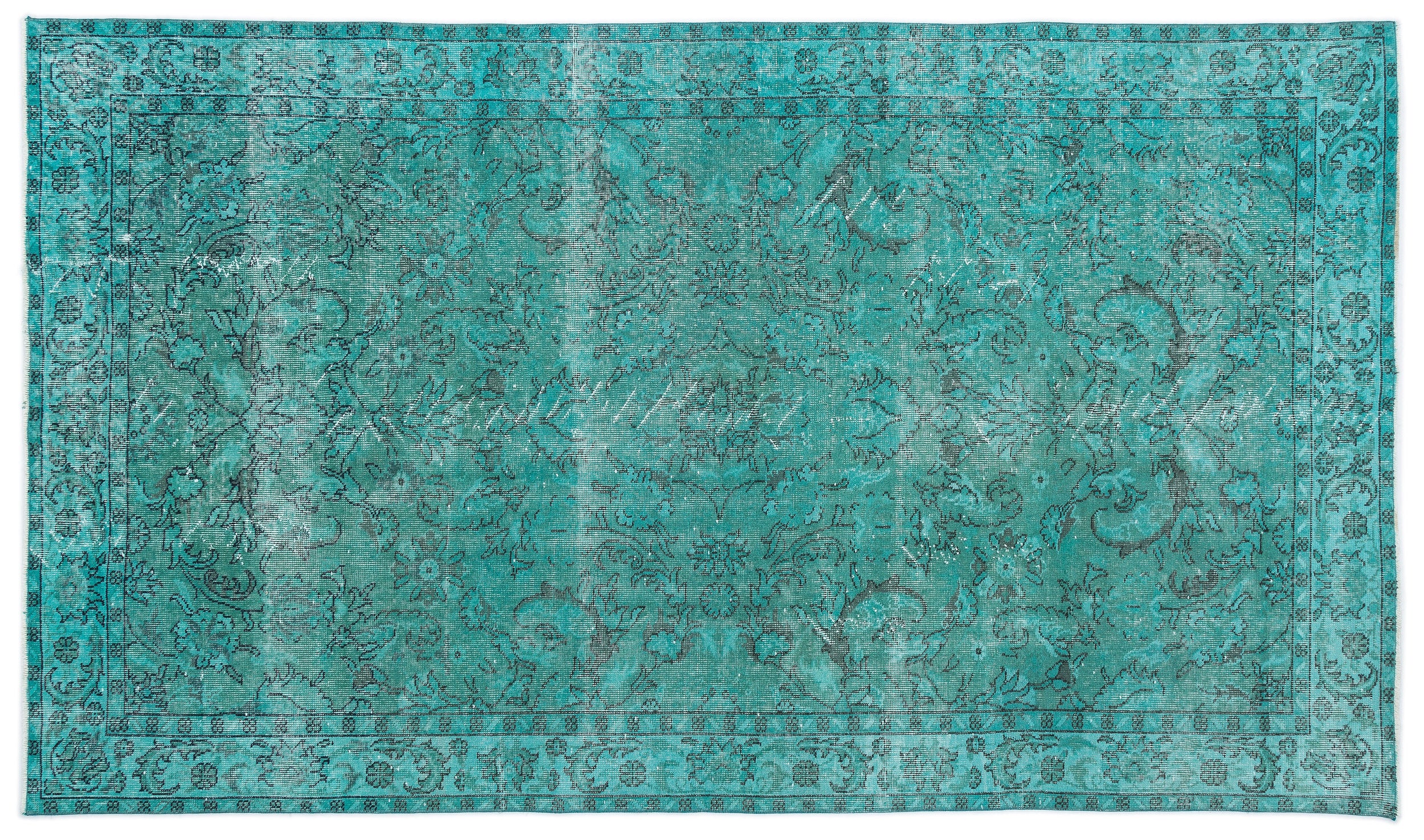 Turquoise  Over Dyed Vintage Rug 5'5'' x 9'3'' ft 165 x 283 cm
