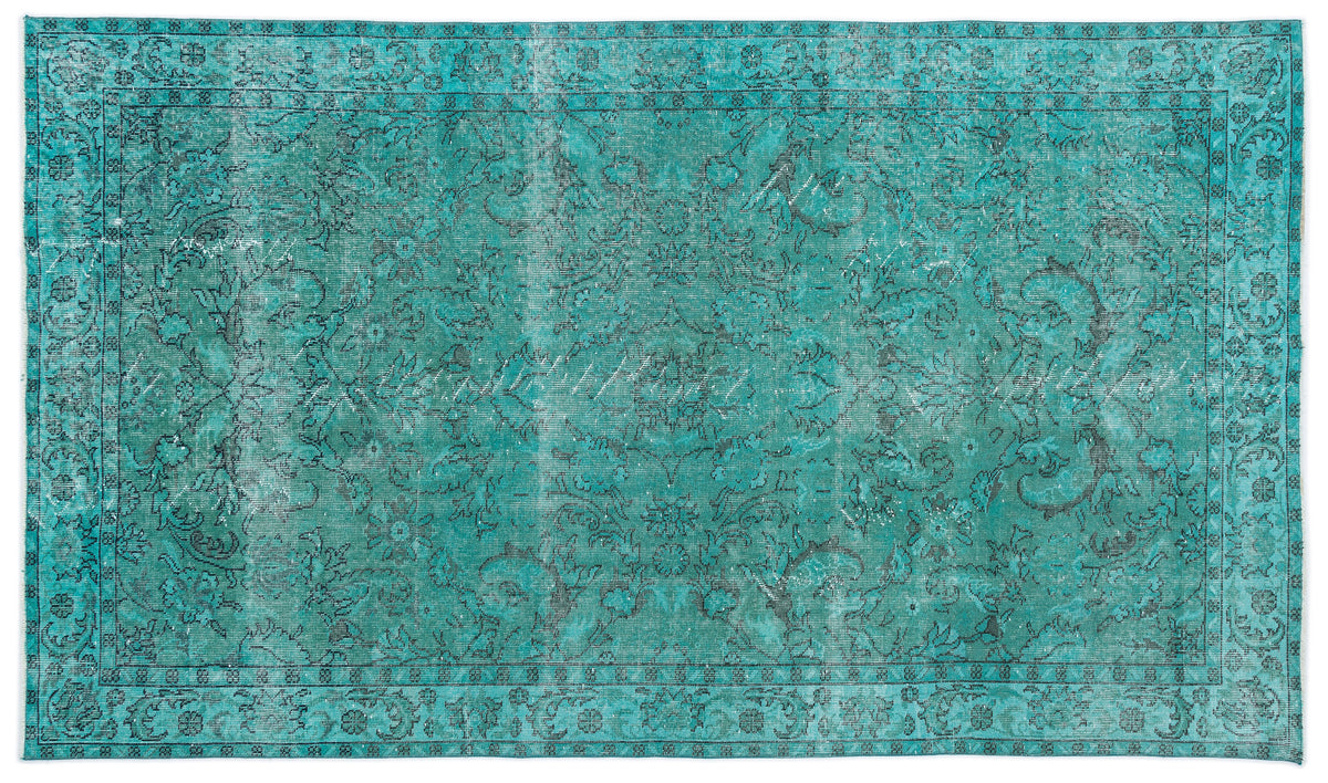Turquoise  Over Dyed Vintage Rug 5&#39;5&#39;&#39; x 9&#39;3&#39;&#39; ft 165 x 283 cm