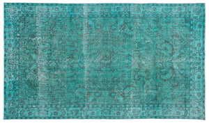 Turquoise  Over Dyed Vintage Rug 5'5'' x 9'3'' ft 165 x 283 cm