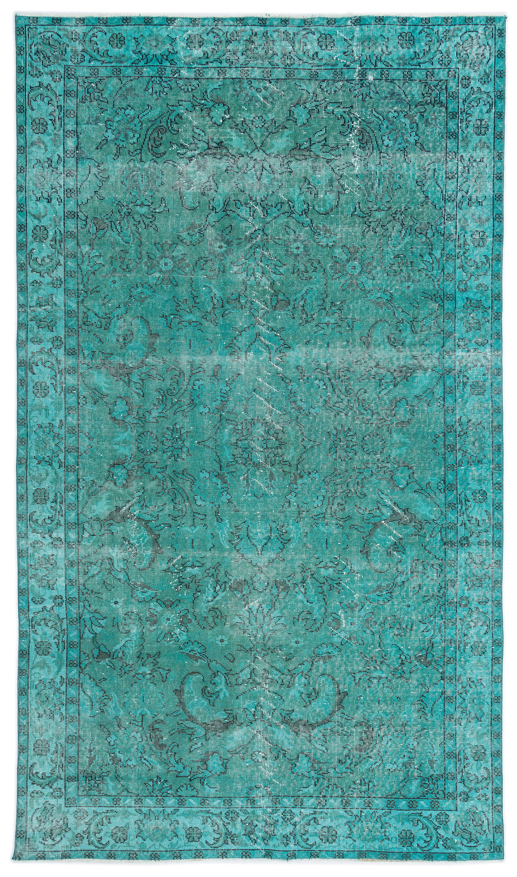 Turquoise  Over Dyed Vintage Rug 5'5'' x 9'3'' ft 165 x 283 cm