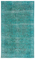 Turquoise  Over Dyed Vintage Rug 5'5'' x 9'3'' ft 165 x 283 cm