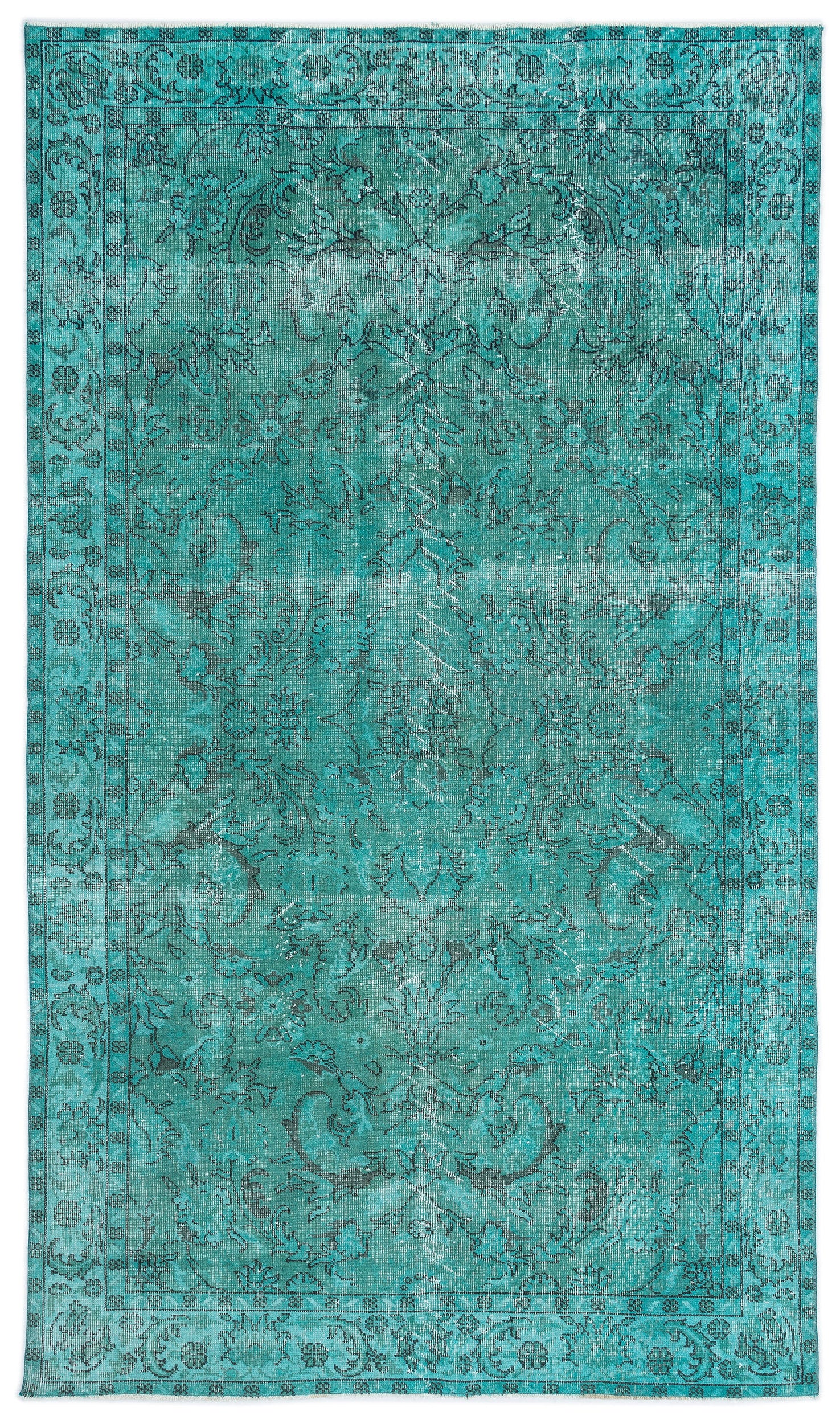 Turquoise  Over Dyed Vintage Rug 5'5'' x 9'3'' ft 165 x 283 cm