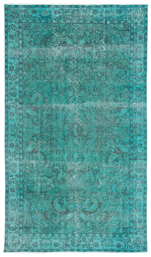 Turquoise  Over Dyed Vintage Rug 5'5'' x 9'3'' ft 165 x 283 cm