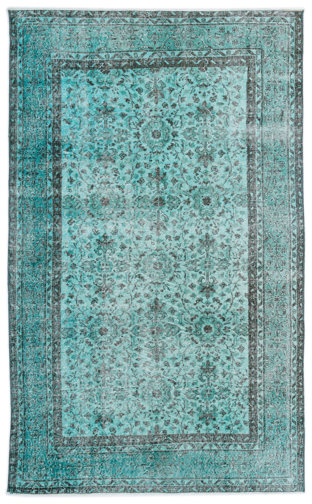 Turquoise  Over Dyed Vintage Rug 4'11'' x 8'3'' ft 151 x 251 cm